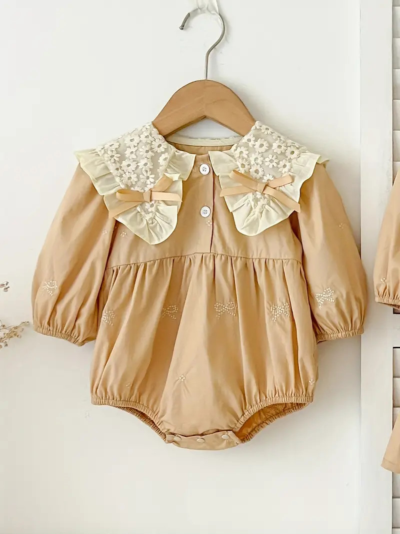 Baby's Bowknot Decor Flower Embroidery Collar Cotton Long Sleeve Triangle Bodysuit, Toddler & Inf... | Temu Affiliate Program