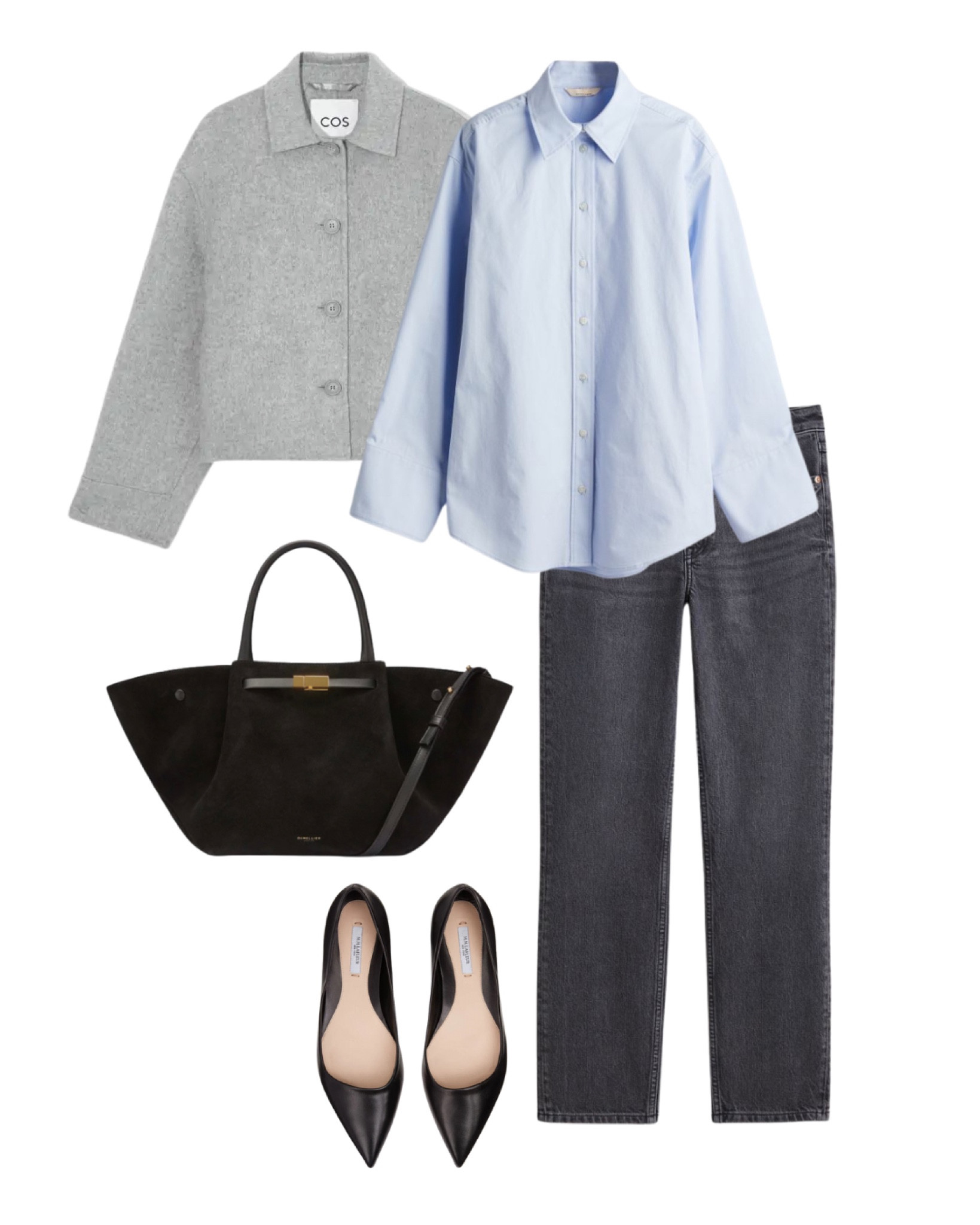 Grey jacket, blue shirt, suede bag, spring outfit 

#LTKover40 #LTKSeasonal #LTKstyletip