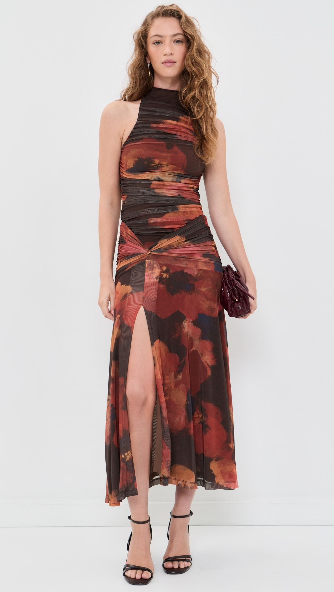 BARDOT Natalya Mesh Midi Dress Earth Red Floral 6 | Shopbop