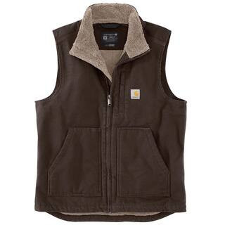 Men's Medium Dark Brown Cotton Loose Fit Washed Duck Sherpa-Lined Mock-Neck Vest | The Home Depot