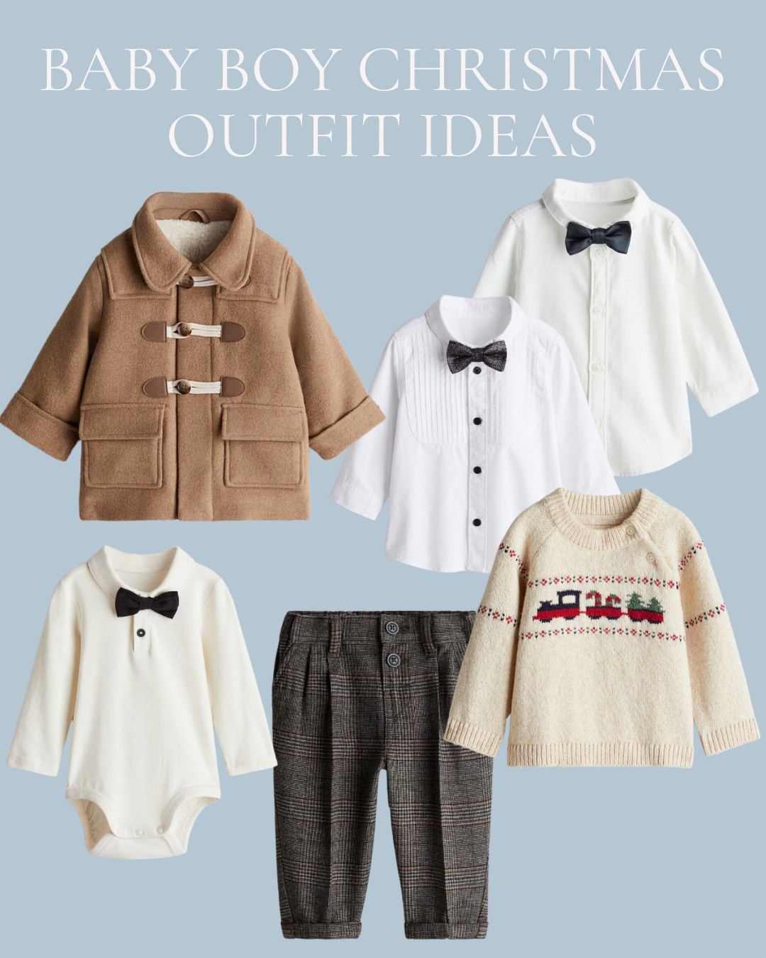 Little Boy Christmas Outfit Inspo
.
4 months - 4 years
.
H&M kids - h and m baby - duffle coat - shirt and bow tie - baby style - baby Christmas outfit- Christmas jumper for toddler- little boy clothing inspo 

#LTKKids #LTKBaby #LTKHoliday