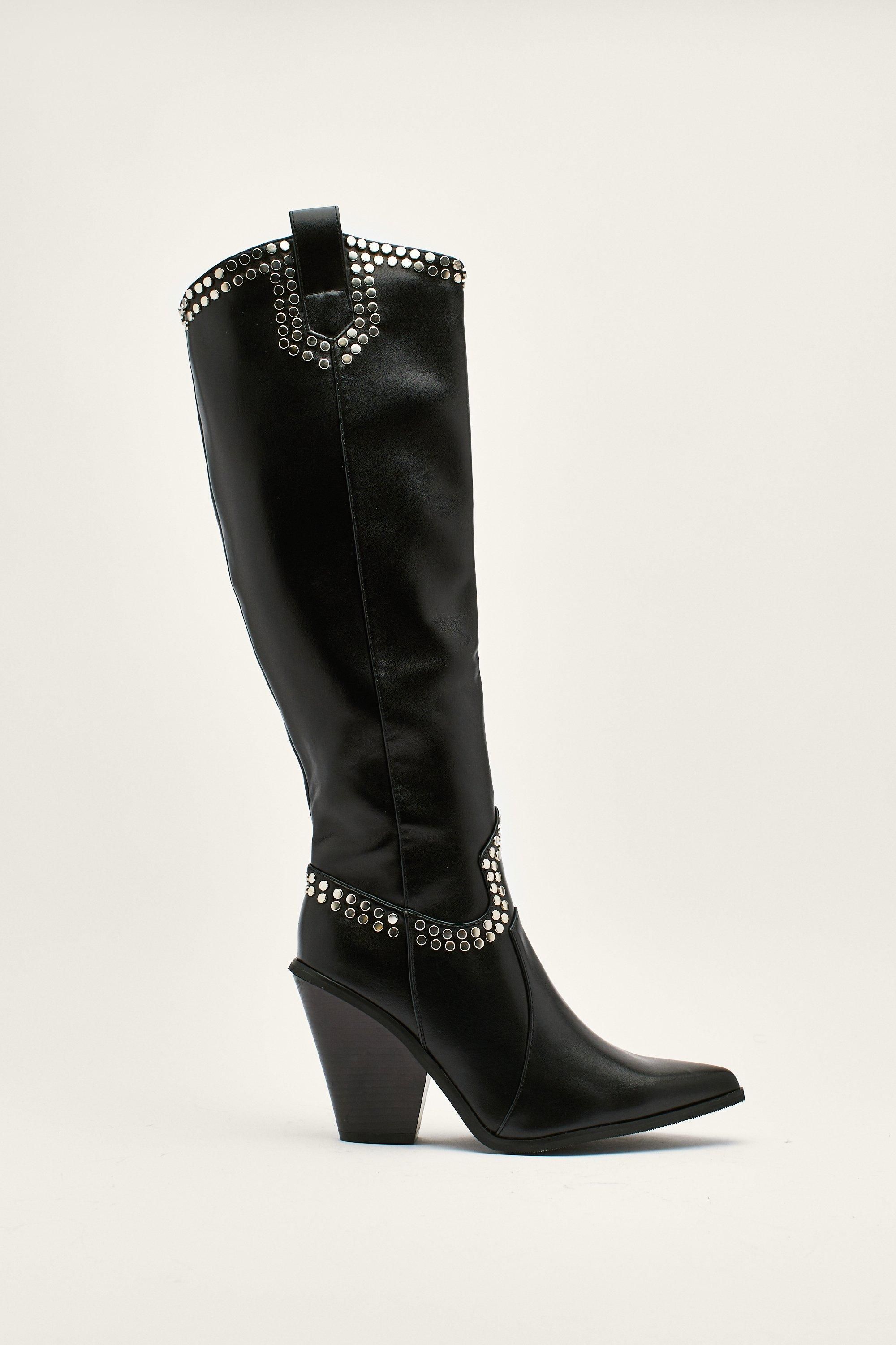 Faux Leather Studded Cowboy Boots | Nasty Gal (US)