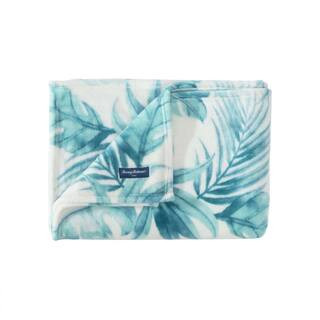 Waimea White/Green Ultra Soft Plush Fleece Throw Blanket | The Home Depot