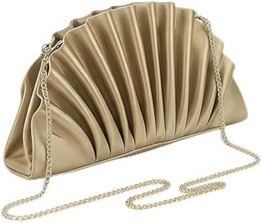 Elegant Pleated Clutch Purse, Gold Evening Bag with Chain Strap, Fan-Shaped Design, Special Occas... | Amazon (US)