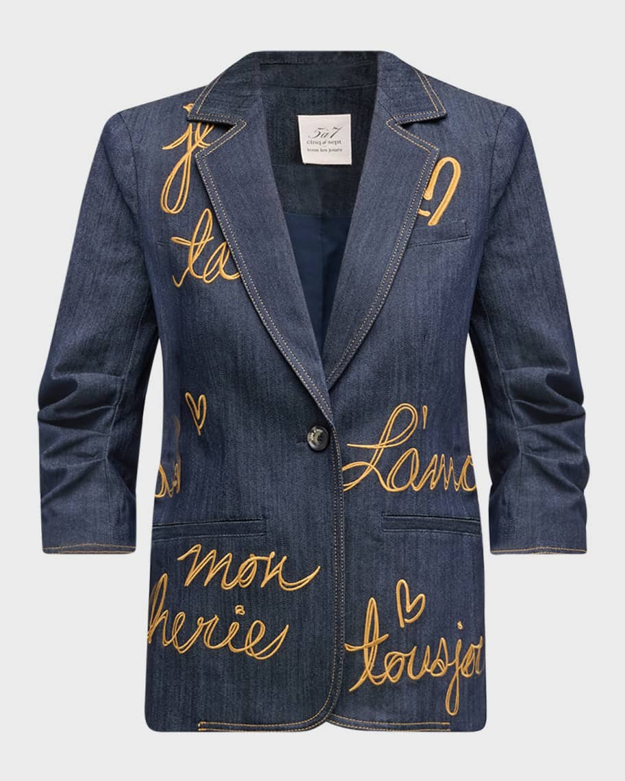 Cinq a Sept Khloe L'amour Embroidered Denim Blazer | Neiman Marcus