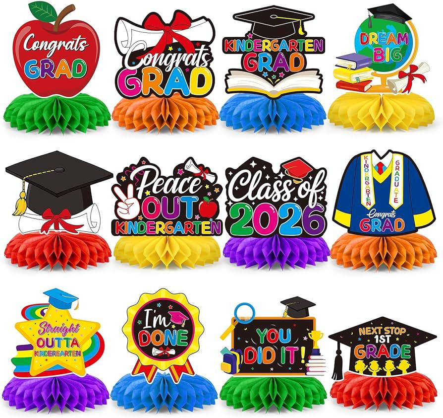 12 Pcs Kindergarten Graduation Decorations,Class of 2026 Kindergarten Graduate Party Honeycomb Ce... | Amazon (CA)