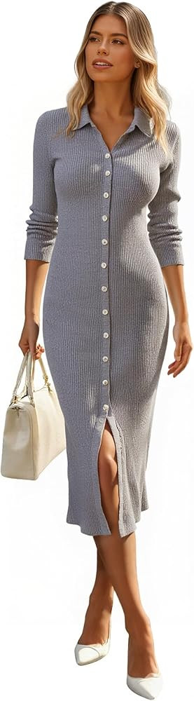 Newshows Womens Sweater Dress Fall Teacher Oufits 2025 Long Sleeve Business Casual Bodycon Split ... | Amazon (US)