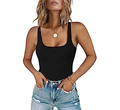 Chunpin Women's Square Neck Sleeveless Bodysuit Double Lined Tops Thong Bodysuit | Amazon (US)