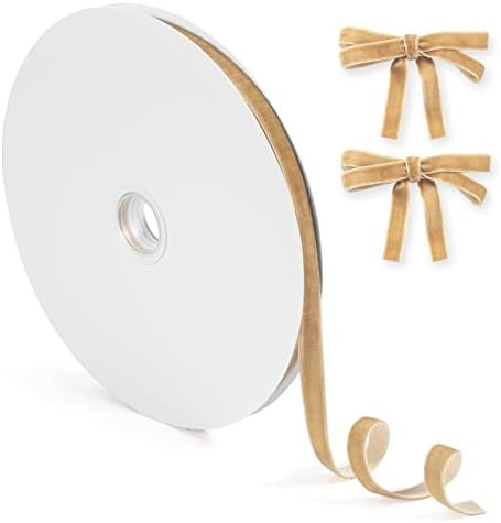 Khaki Velvet Ribbon 3/8 Inch, 25Yd, Single Face Vintage Thin Velvet Ribbon Spool for Gift Wrapping,  | Amazon (US)