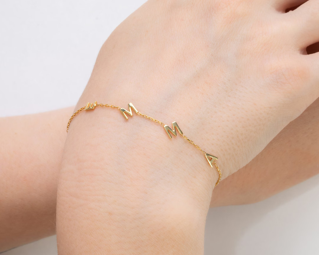 14K Solid GOLD Initial Bracelet Personalized Letter Bracelet Gift for Wife Mother's Day Gift Perf... | Etsy (US)