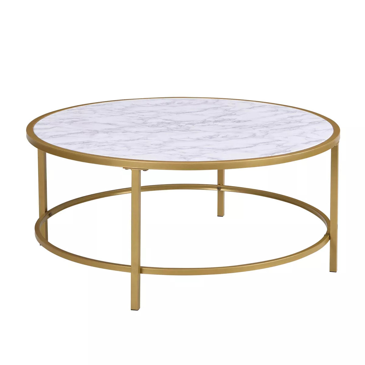36" Joseph Faux Marble Top Round Coffee Table Gold - Carolina Chair & Table | Target