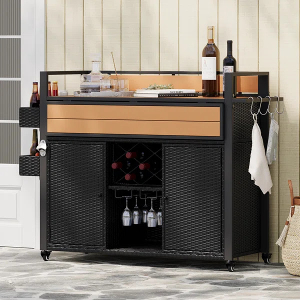 Outdoor Grill Cart Storage Cabinet With Extendable Table Top And Spice Rack, 52.8"W Patio Bar Car... | Wayfair North America