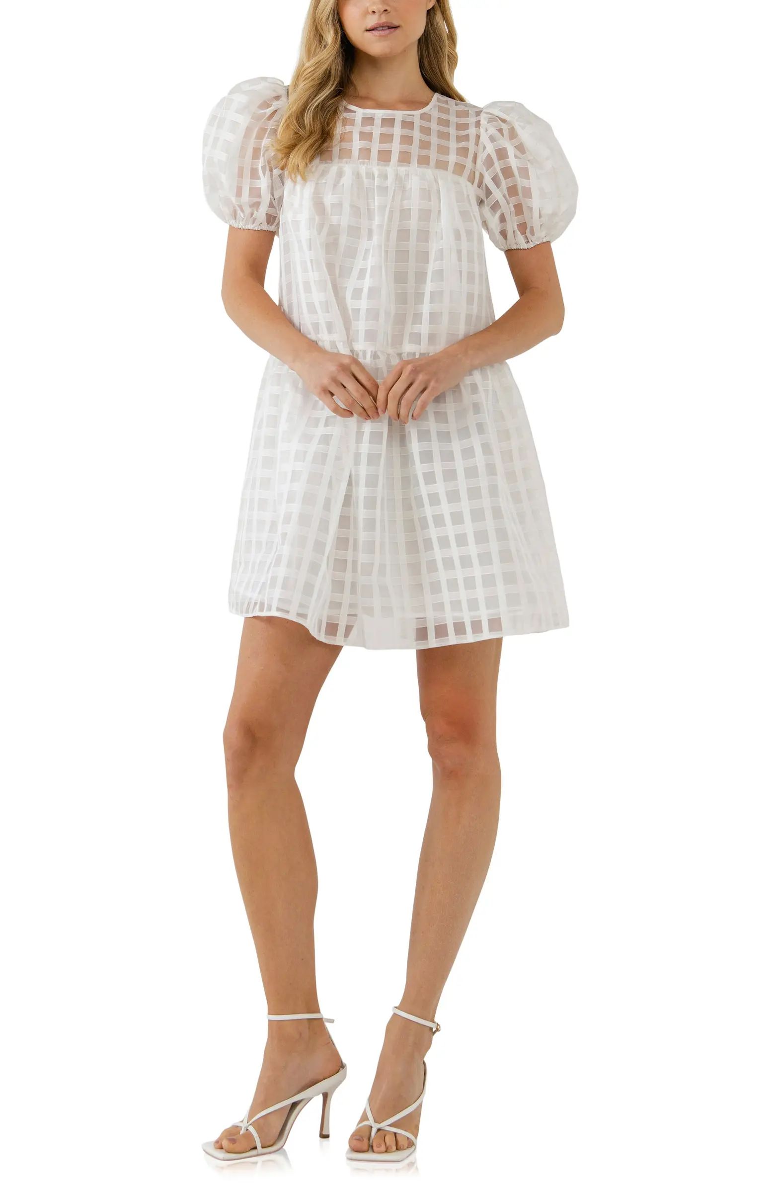 English Factory Gridded Puff Sleeve Dress | Nordstrom | Nordstrom