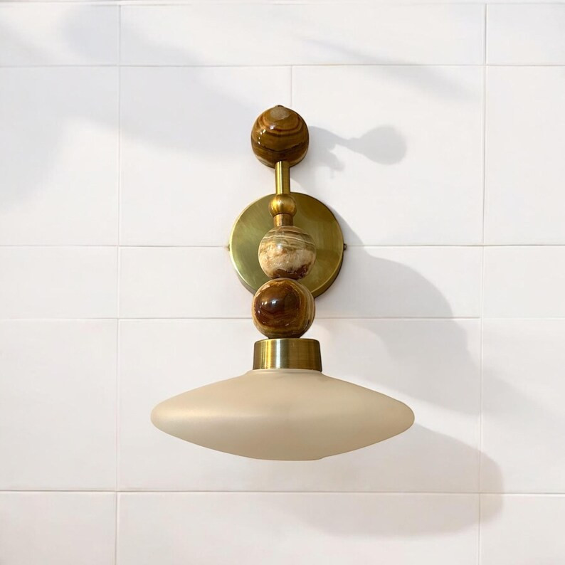 Frosted Blown Glass & Natural Marble Stones Wall Lamp - Bathroom Light Fixture - Bathroom Vanity ... | Etsy (US)