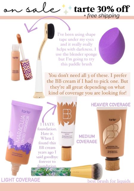 Ashley Dorough’s longtime favorite cosmetic brand is 30% off plus free shipping today! Tarte products are the best. use either one of these tinted moisturizers bb cream depending on how much coverage you want that day, with a foundation brush. Ashley uses the shape tape concealer under her eyes with the paddle brush or the beauty blender.

#LTKbeauty #LTKsalealert #LTKCyberweek