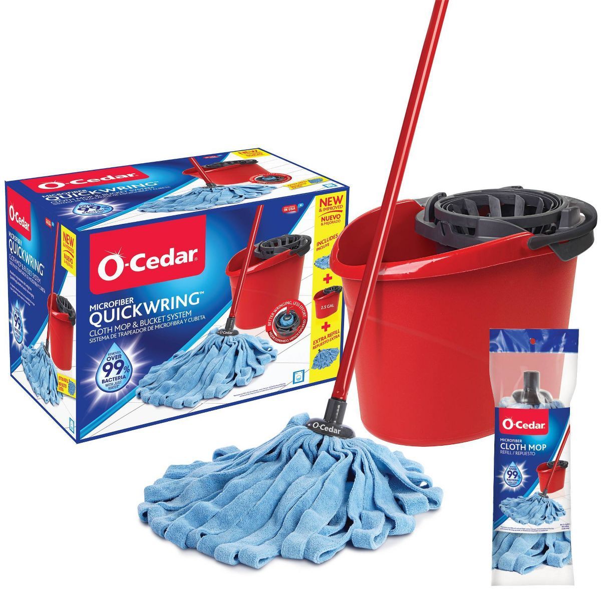 O-Cedar Microfiber Cloth Mop & QuickWring Bucket System with 1 Extra Refill | Target