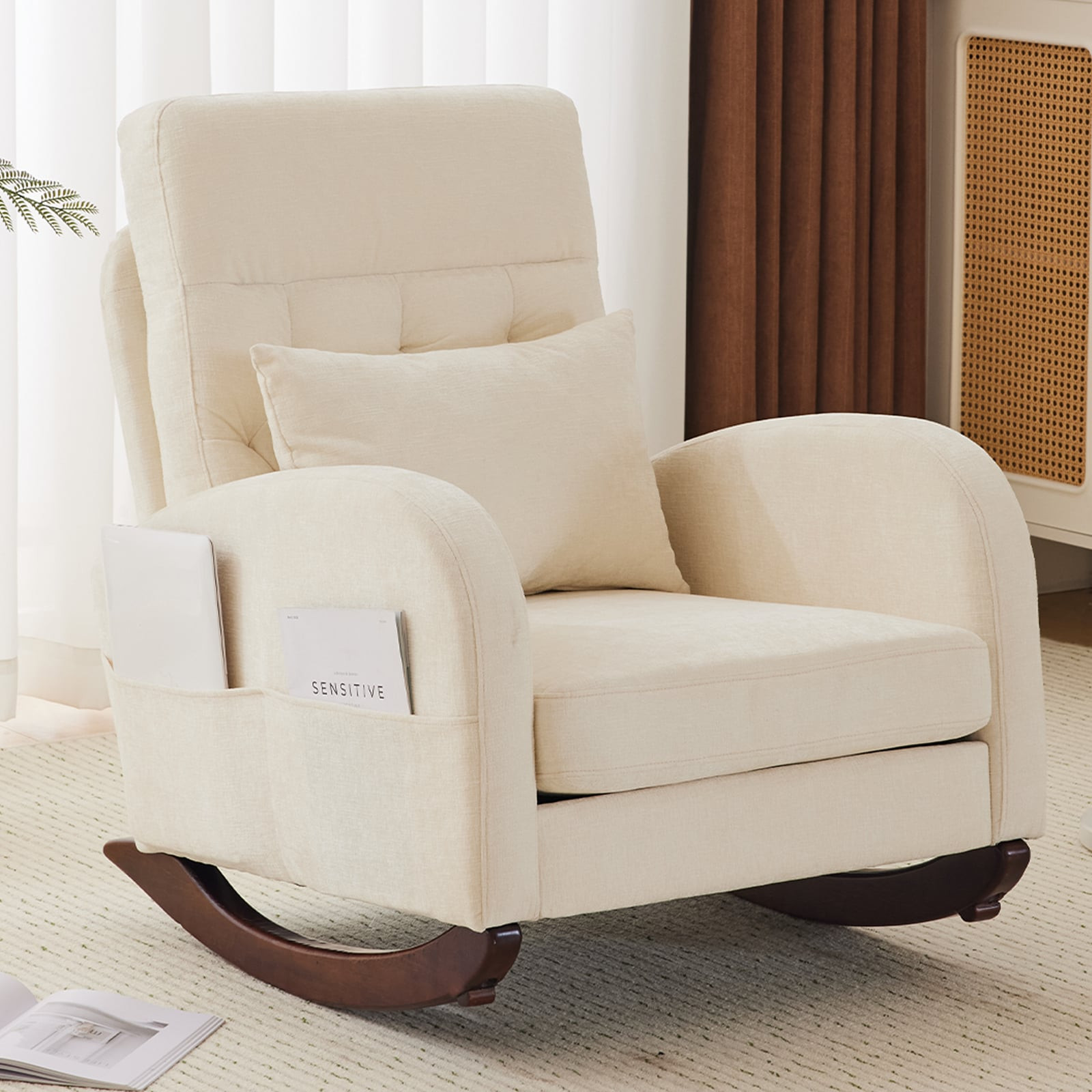 Outopee 27.47-in W Casual Beige Chenille Rocking Armchair one_size in White | LO1G98000052 | Lowe's