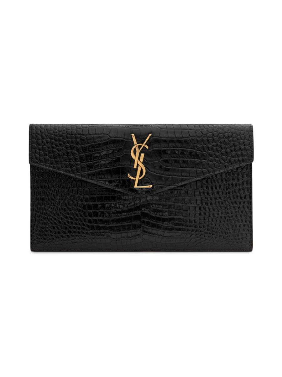 Uptown Crocodile-Embossed Leather Pouch | Saks Fifth Avenue