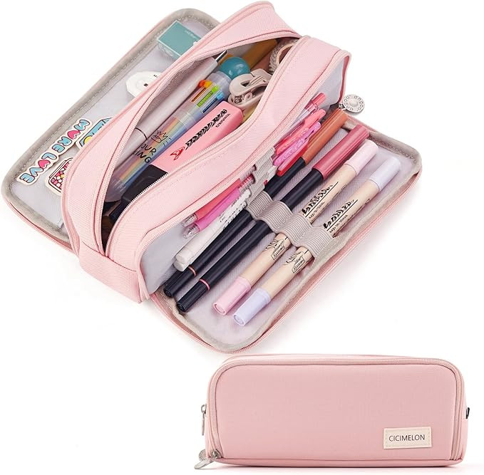 CICIMELON Large Capacity Pencil Case 3 Compartment Pouch Pen Bag for School Teen Girl Boy Men Wom... | Amazon (US)