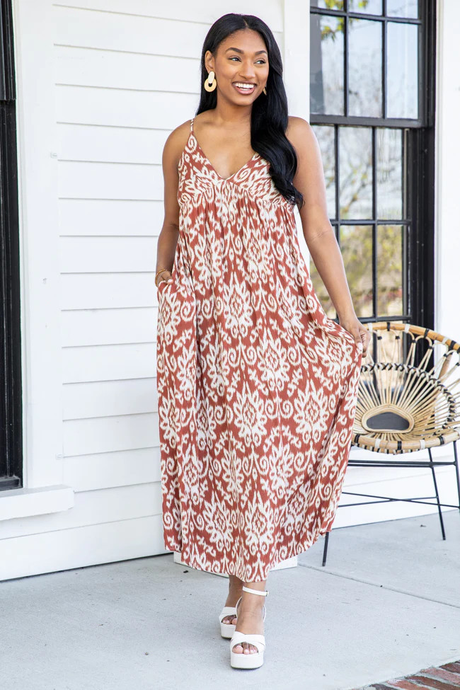 Drift Away Terracotta Printed Maxi Dress | Pink Lily