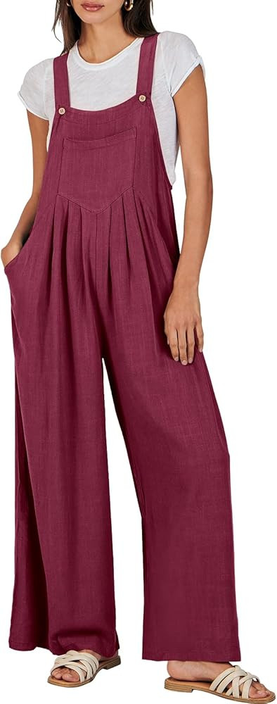 ANRABESS Women's Overalls Jumpsuit Casual Loose Sleeveless Adjustable Straps Bib Wide Leg Outfits... | Amazon (US)