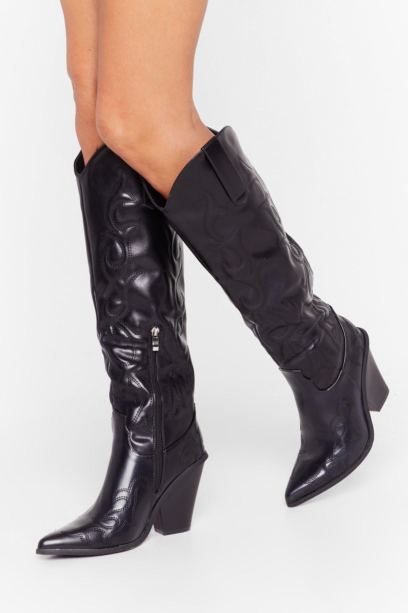 Here Come the Cowboys Faux Leather Knee-High Boots | NastyGal (UK, IE)