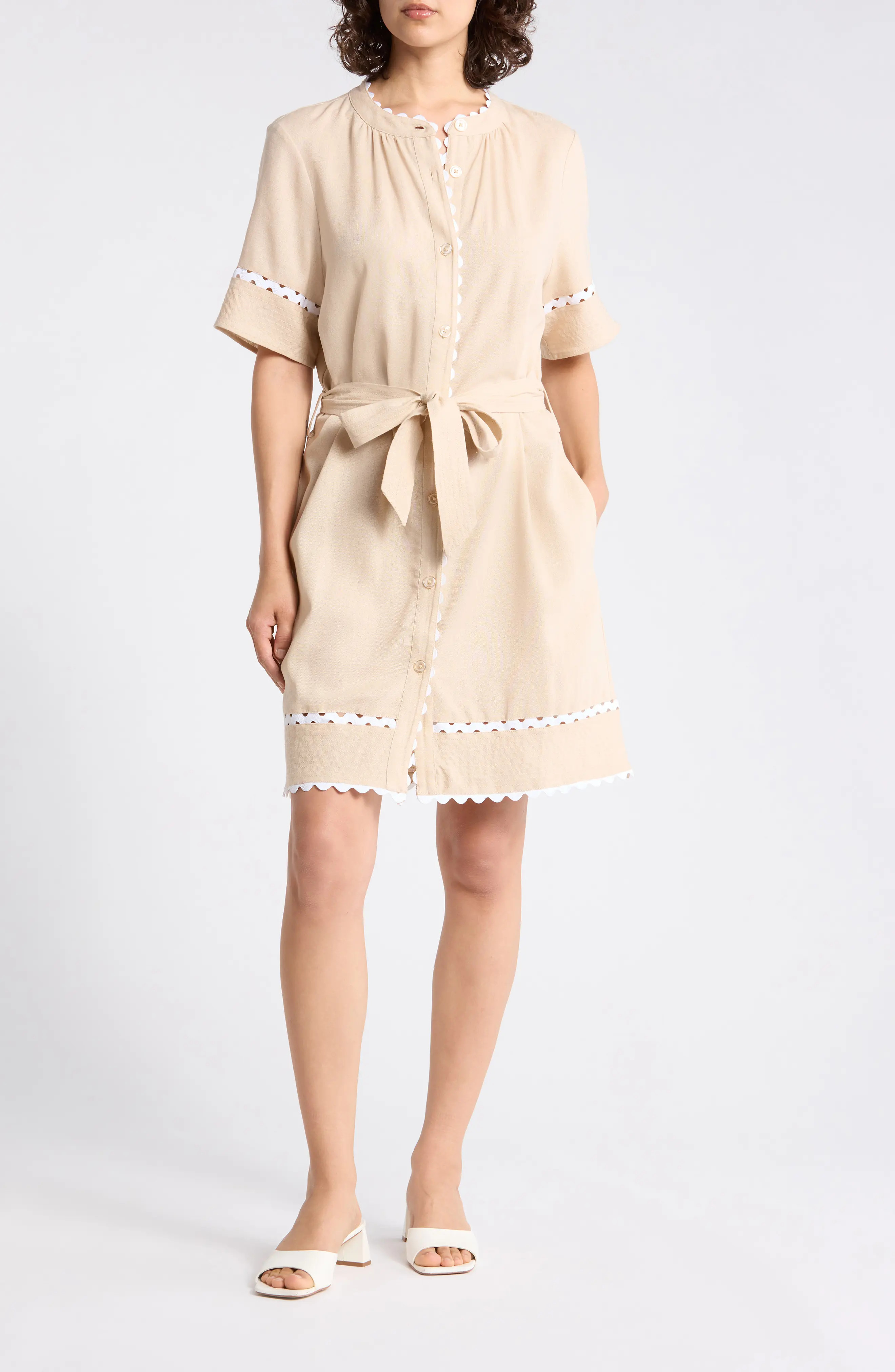 Rickrack Trim Short Sleeve Shirtdress (Women) | Nordstromrack | Nordstrom Rack