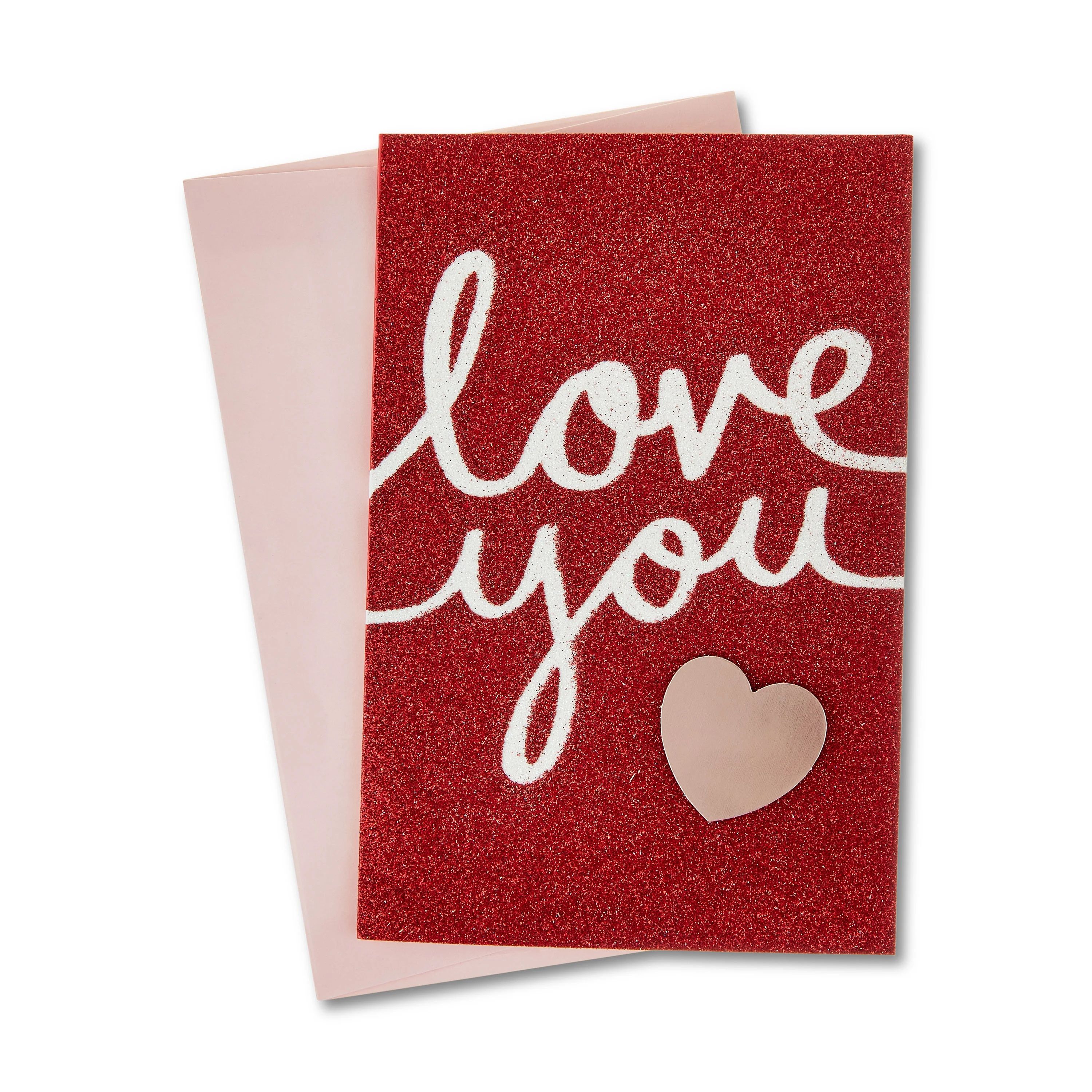 Love You Valentine's Day Greeting Card, Red Glitter, 1 Count, by Way To Celebrate | Walmart (US)