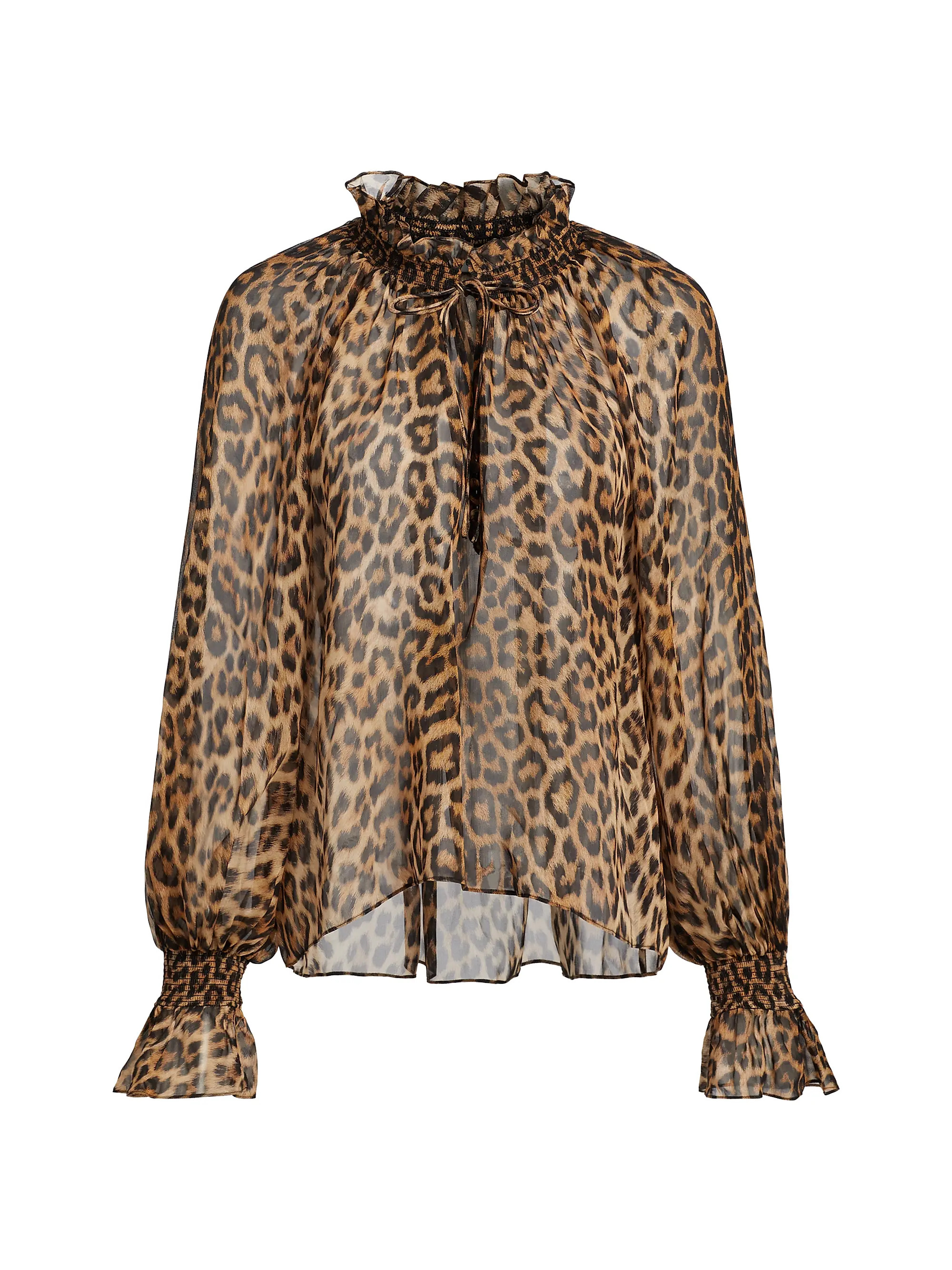Norah Leopard V-Neck Peasant Blouse | Saks Fifth Avenue