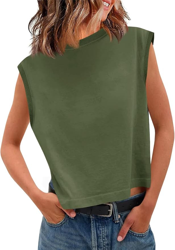 Tankaneo Womens Cropped Cap Sleeve Tank Tops Summer Casual Loose Fit Basic Tee Shirts | Amazon (US)