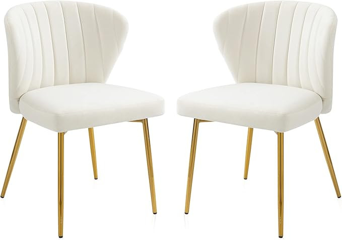 Nrizc Velvet Dining Chairs Set of 2, Modern Dining Chair with Golden Metal Legs, White Upholstere... | Amazon (US)