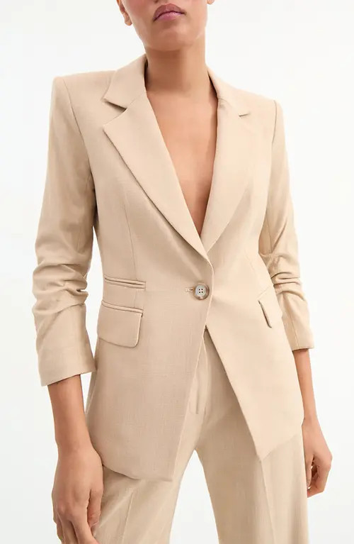 Veronica Beard Battista Ruched Sleeve Dickey Blazer in Stone Khaki at Nordstrom, Size 2 | Nordstrom