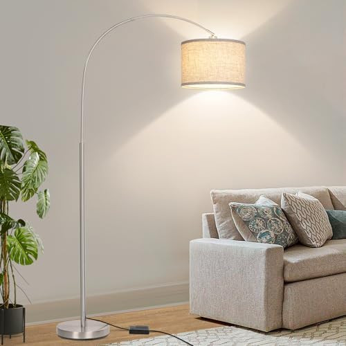 Floor Lamp for Living Room, Dimmable Arc Floor Lamp with Adjustable Head, Silver Finish Modern Po... | Amazon (US)