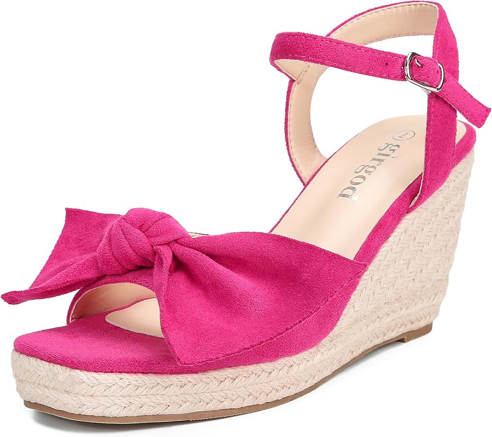 Espadrilles Wedge Sandals for Women Bow Platform Heels Sandals Open Toe Ankle Strap Wedge Heels S... | Amazon (US)