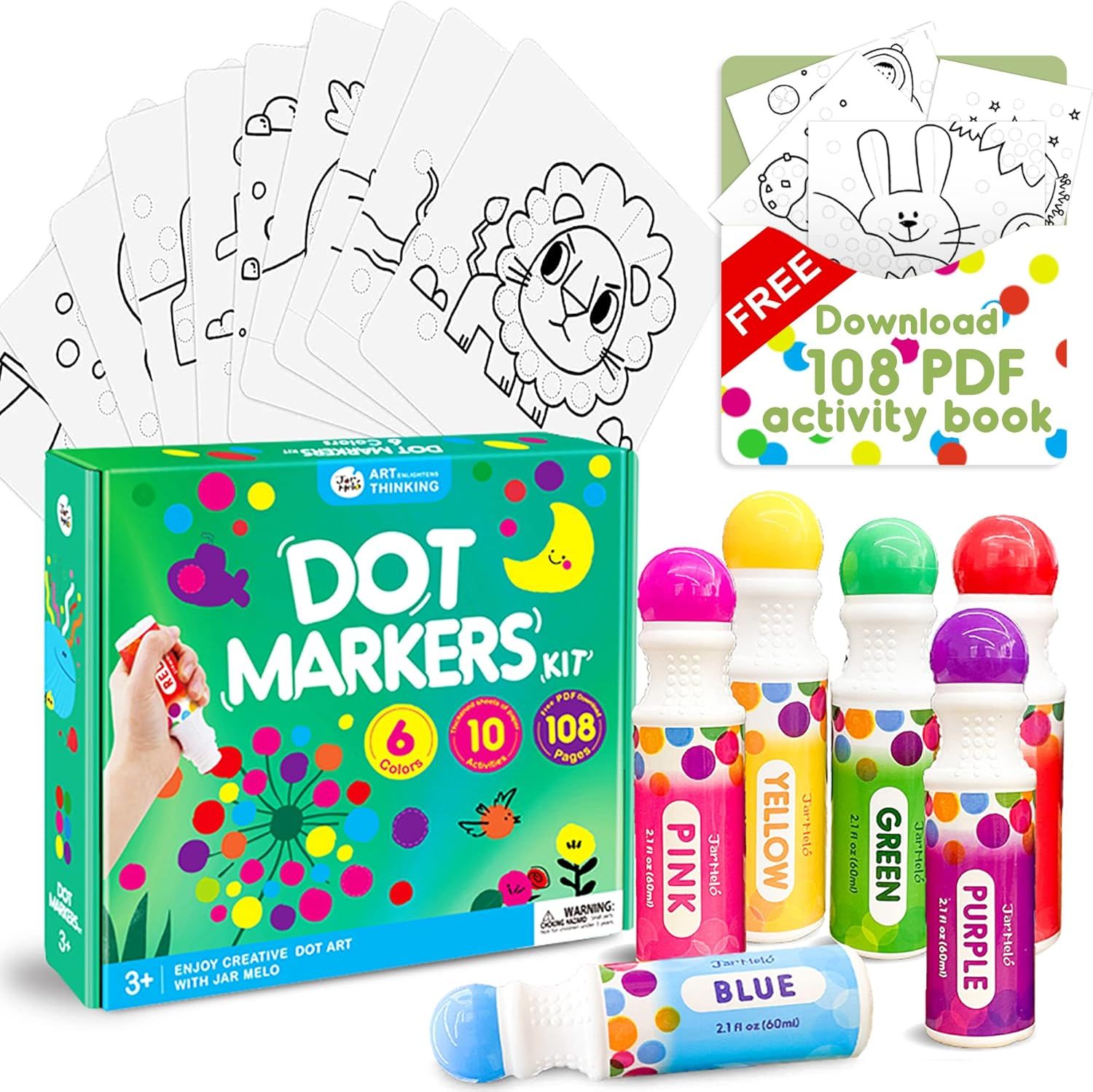 Jar Melo Washable Dot Art Markers Kit, 6 Colors Bingo Markers Non-Toxic with FREE PDF Activity Bo... | Amazon (US)