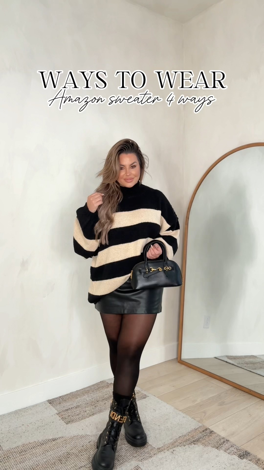 Sweater xl 
Skirt 14 size up it runs small 
Jeans 33 also size up for relaxed fit 
Checkered pants L tall 
Leggings L 
Boots size up 
Fendi boots are old I think they are sold out now. 
Tights xl 

#amazon #waystowear #styleinspo 

#LTKCyberWeek #LTKMidsize #LTKFindsUnder50