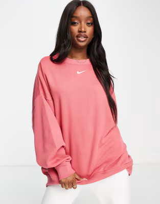 Nike mini swoosh oversized sweatshirt in archaeo pink | ASOS (Global)