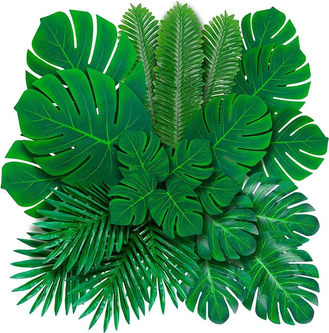 Decopom Palm Leaves Artificial Tropical Monstera 36Pack 6 Kinds Large Small Green Fake Palm Leaf ... | Amazon (US)