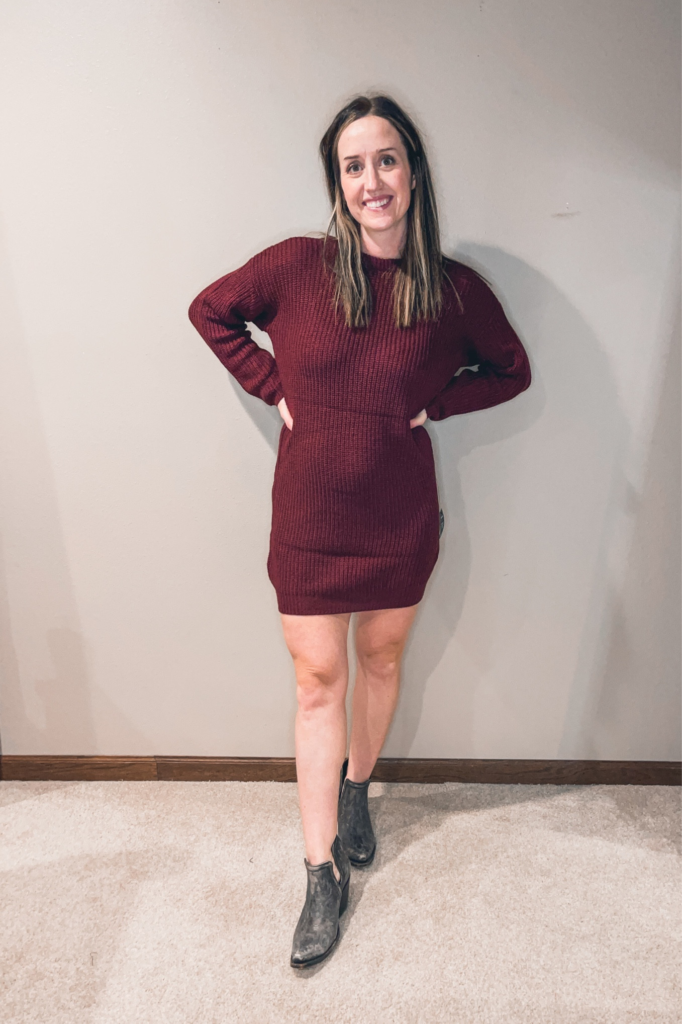 Fall dress haul from lulus! Slouchy sweater dress - bought small, normal size even with bump. Shoes are true to size.

#LTKSeasonal