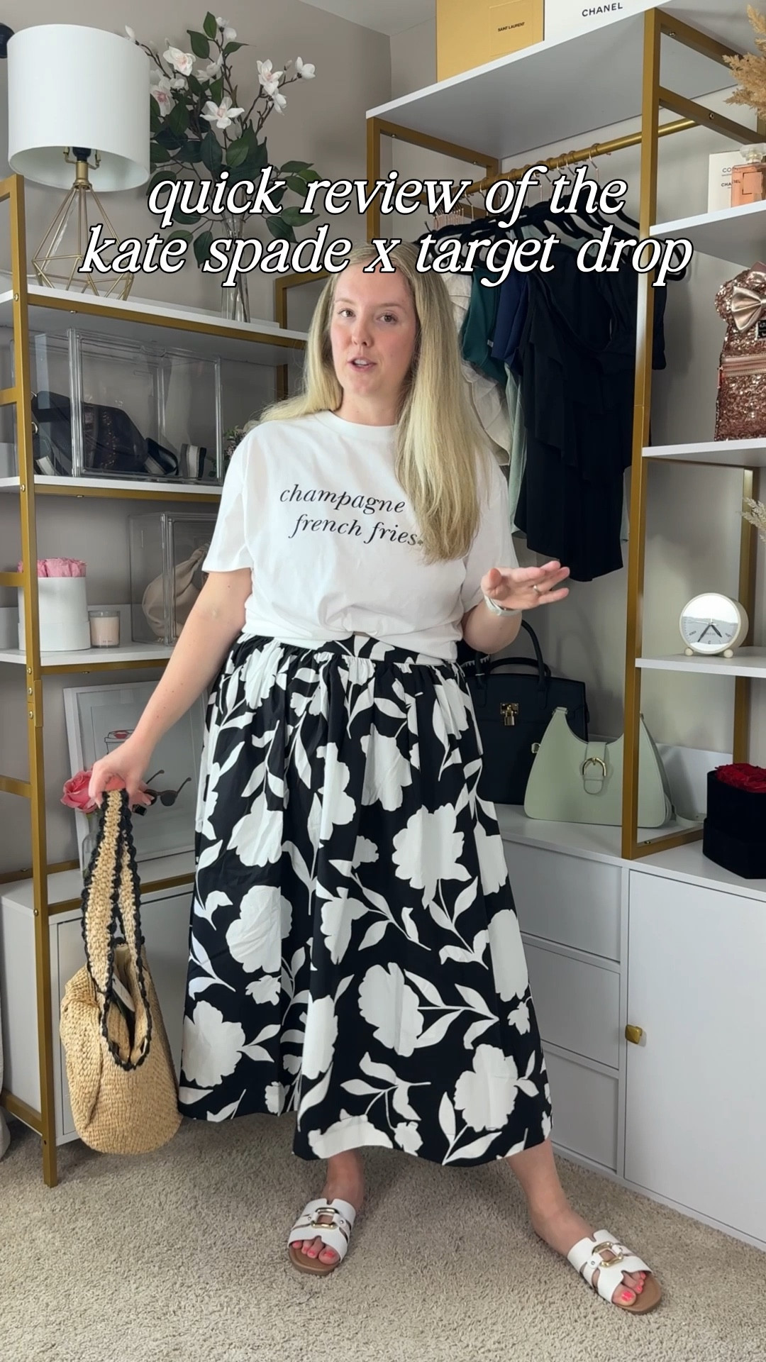 Kate Spade x Target ♠️
Quick try on of the champagne and french fries shirt and the black and white floral maxi skirt. Taking this on our vacation in a few weeks for sure!

#LTKItBag #LTKFindsUnder100 #LTKSeasonal