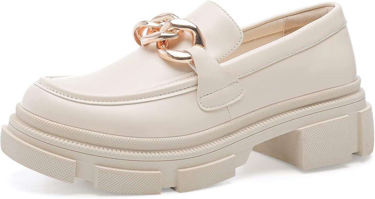 YETIER Platform Womens Loafer with Chain Leather Slip-on Round Toe Comfort Chunky Loafer Shoes Pe... | Amazon (US)