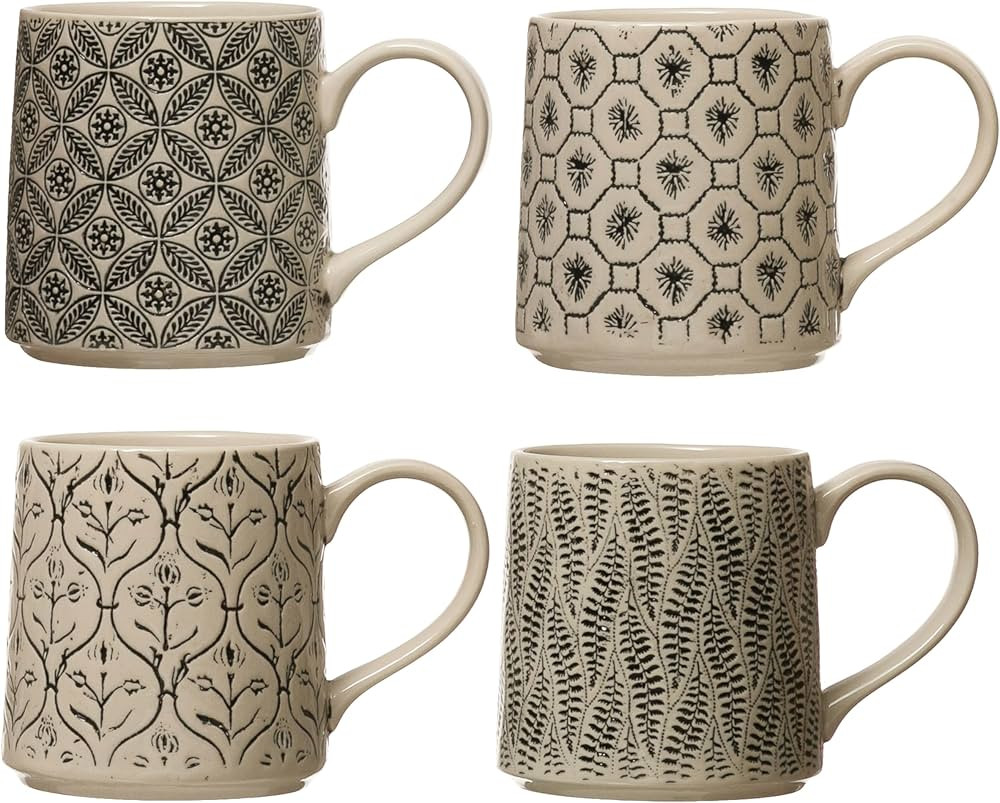 Creative Co-Op Set of 4, Stoneware Mug, 4 Styles Mugs & Cups, 4 Count (Pack of 1), Multi | Amazon (US)