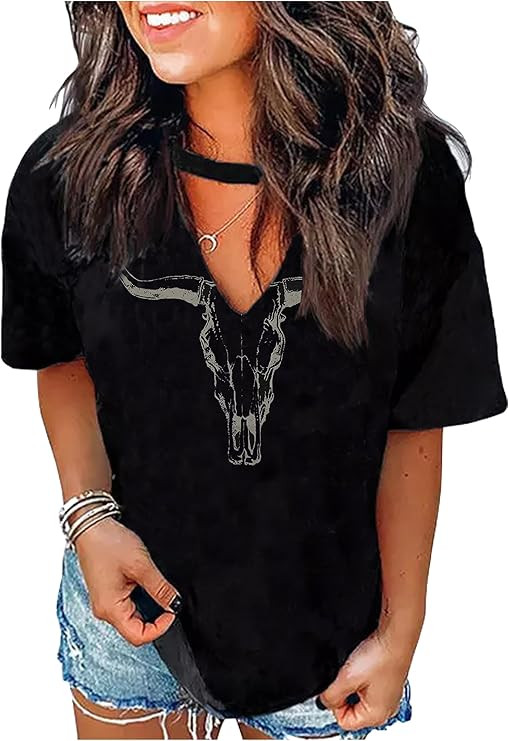 Hollow Out T Shirts for Women Western Graphic Shirts Country Cowgirls Shirts Casual Short Sleeve ... | Amazon (US)