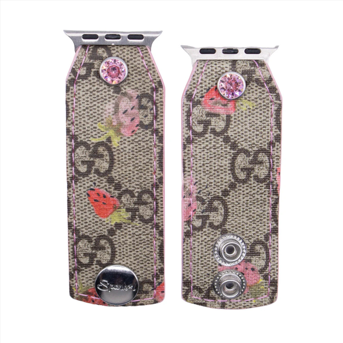 Ready to Ship - Upcycled Strawberry GG with Classic Pink & Classic Brick Red Watchband (S/M, Appl... | Sparkl