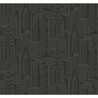 Midnight Manhattan Skyline Paper Un-Pasted Non-Woven Wallpaper Roll 60.75 sq. ft. | The Home Depot