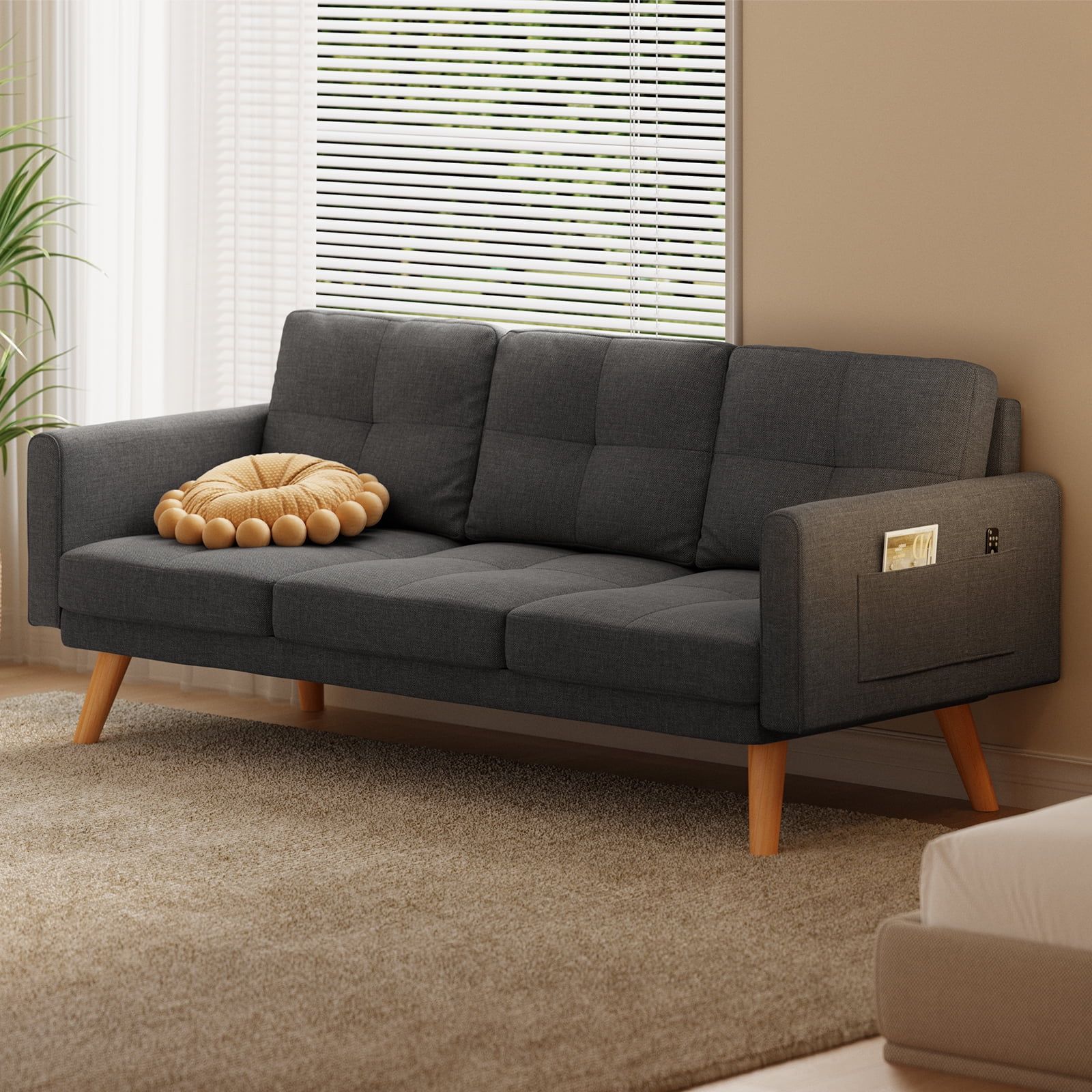 Lofka Futon Sofa Bed, Modern Sofa and Upholstered Couch with Curved Arm, Dark Gray | Walmart (US)