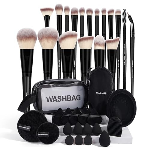 MAANGE 37 Pcs Makeup Brush Set Premium Synthetic Make Up Brushes Foundation Eye Shadow Powder Concealers Brushes Set for Beginners & Professional Makeup Tool Set (Black) | Amazon (US)