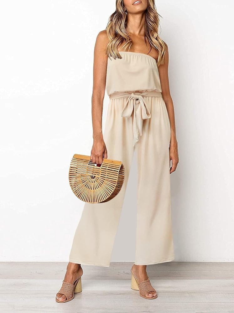 ZESICA Women's 2024 Casual Jumpsuit Casual Beige Tan Jumpsuit Outfit White Jumpsuit Dressy Jumpsuits | Amazon (US)