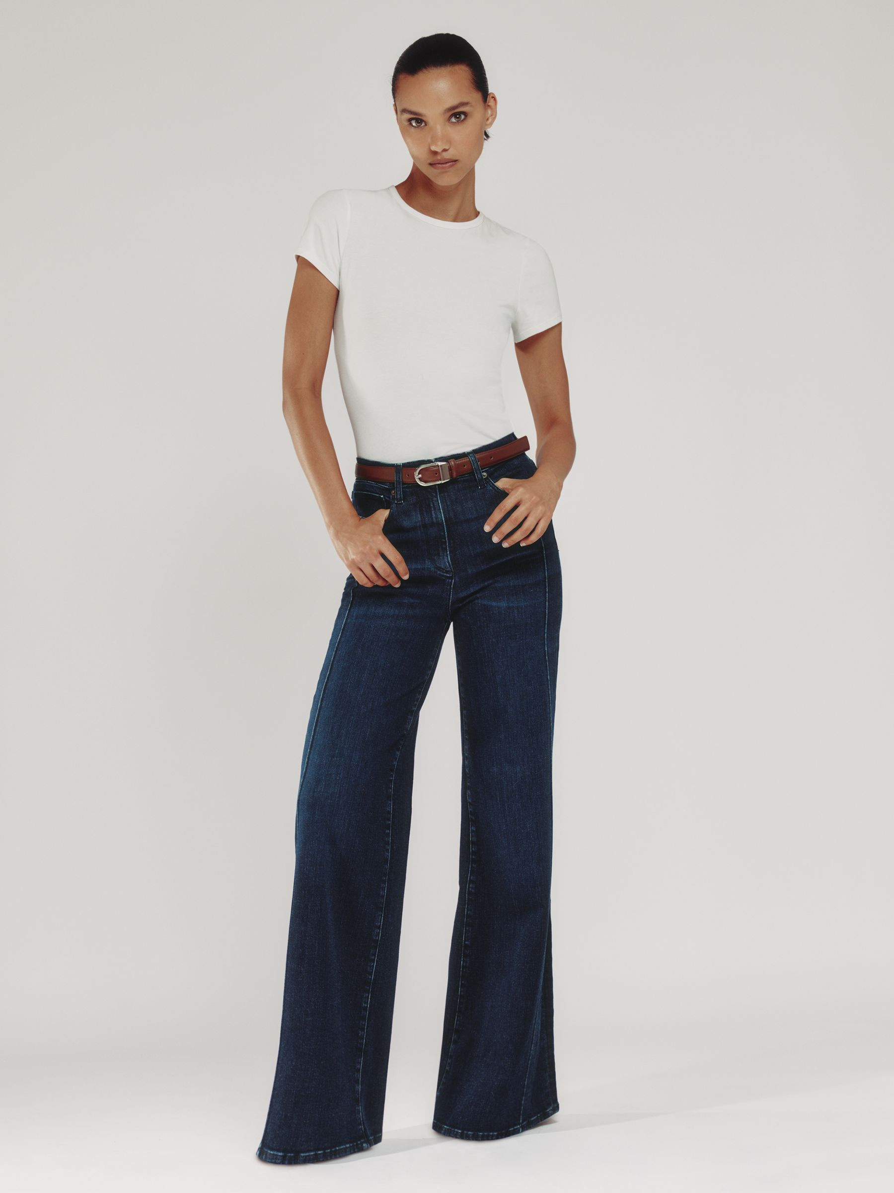 Reiss Stretch-Cotton Wide-Leg Jeans in Dark Blue - REISS | Reiss UK
