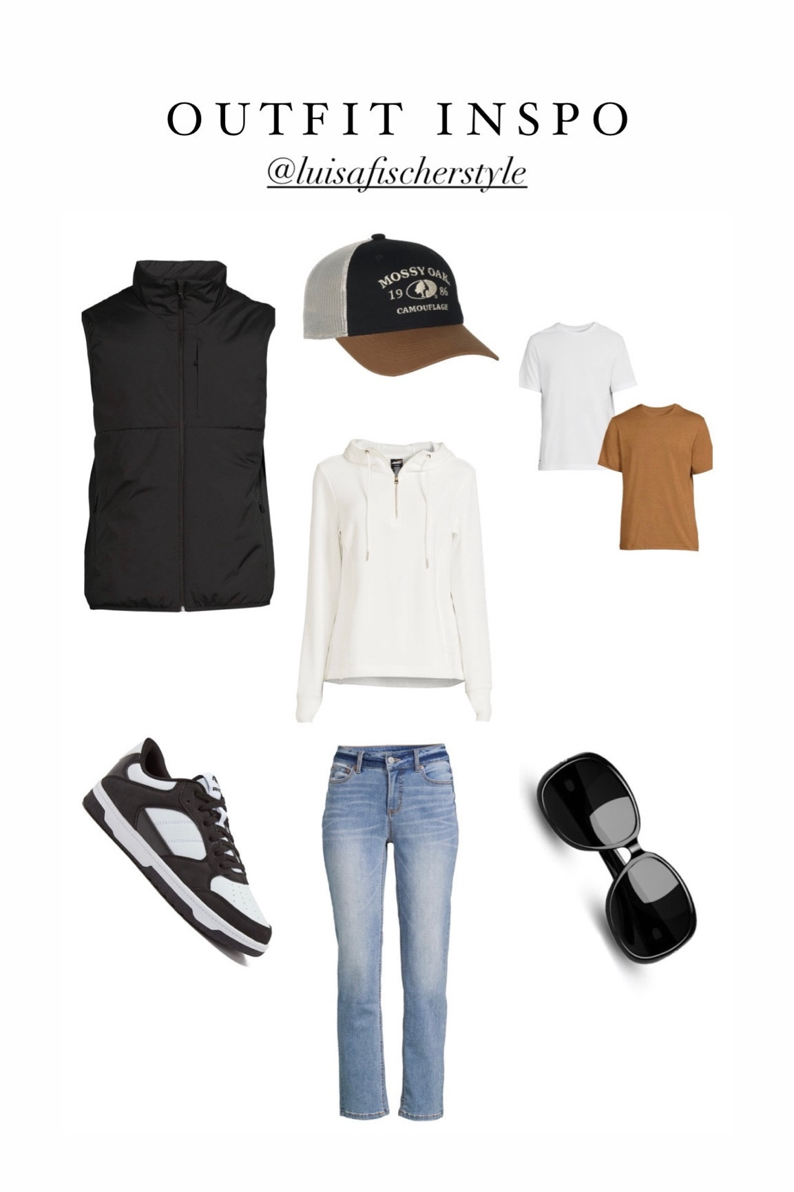 fall winter outfit inspo | quarter zip pullover hoodie | midweight zip vest | straight leg jeans | casual sneakers | class tee | classic sunglasses | fashion cap | baseball cap | casual style

#LTKfindsunder50 #LTKsalealert #LTKSeasonal